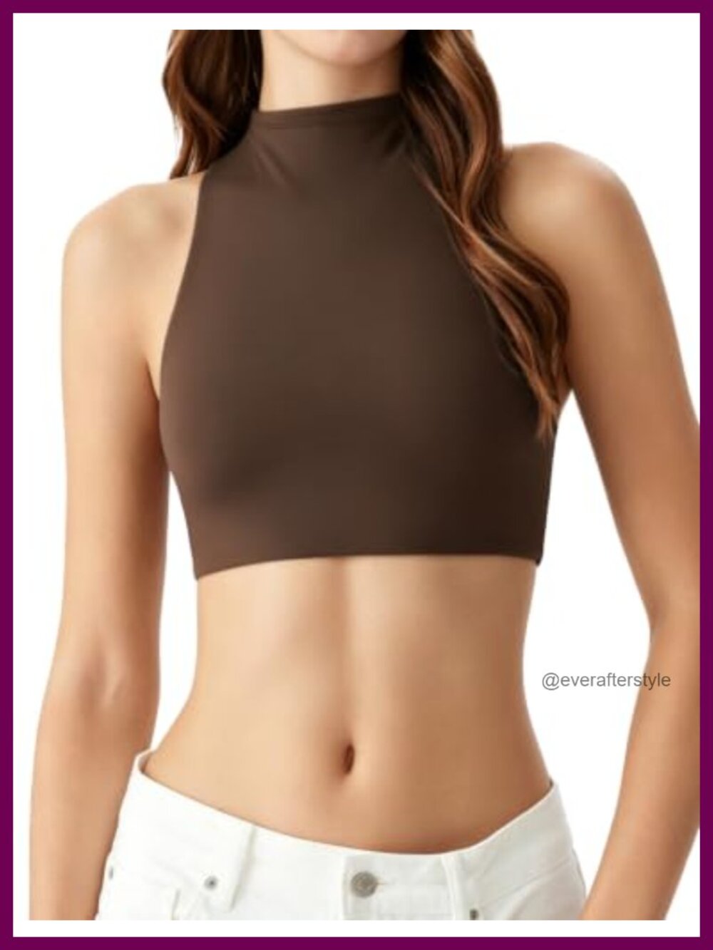 Women's Double Lined High Neck Racerback Cropped Tank Top Sleeveless Workout